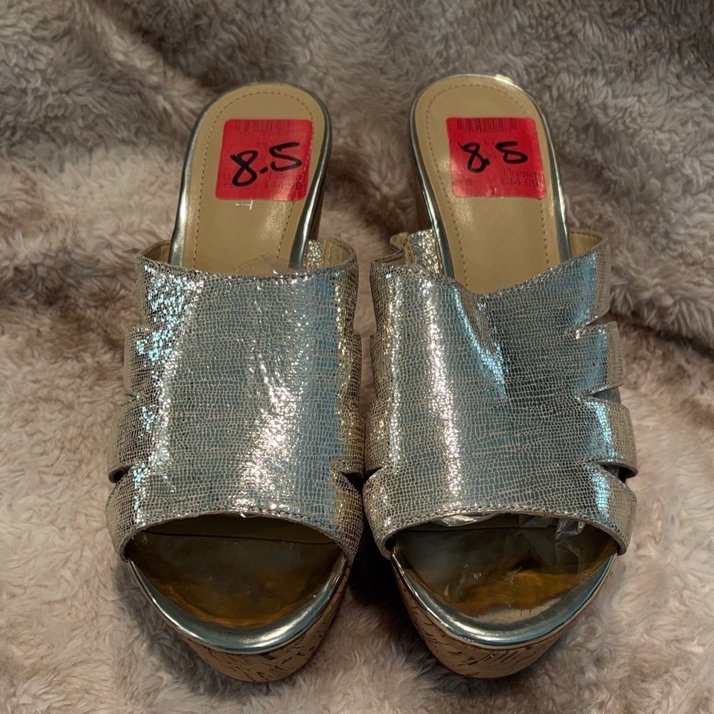 Nine West Metallic Gold Wedge Sandals - Picture 3 of 11